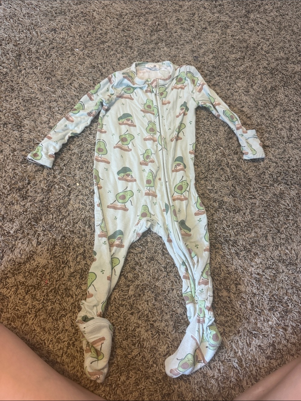 Light Green Avocado Print Footed One-Piece